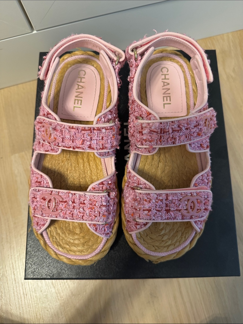 CHANEL Pink Tweed Sandals